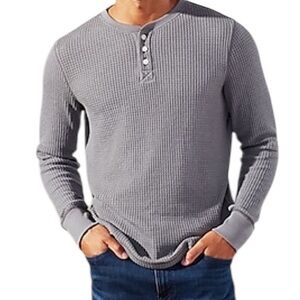 UpWest Gray Waffle Knit Long Sleeve Henley Shirt M